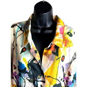 Caroline Rose Artsy long shirt /shacket 3X  Linen Art to wear